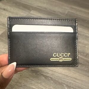 Gucci Black Leather Card Holder with Gold Logo